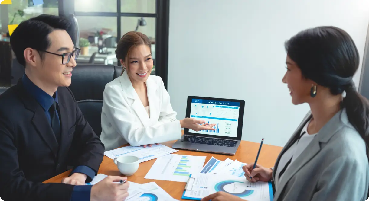a group of professional smiling each other for a presentation or discussion to a project