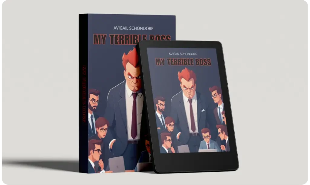 ebook copy of "my Terrible Boss' with tablet showing the book cover