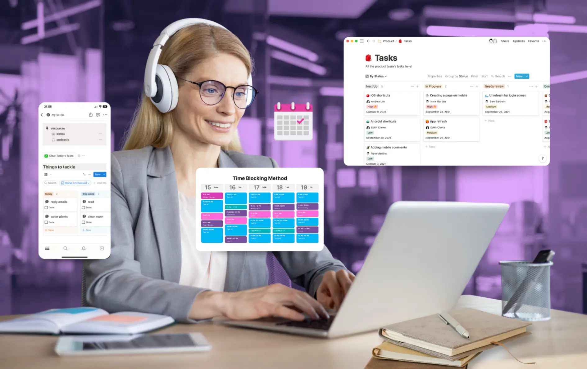 Founder reviewing a weekly focus board to structure tasks and align energy with productivity.